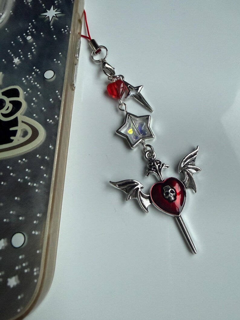 Handmade Cute Dark Gothic Phone Charm Beadsbylillixx