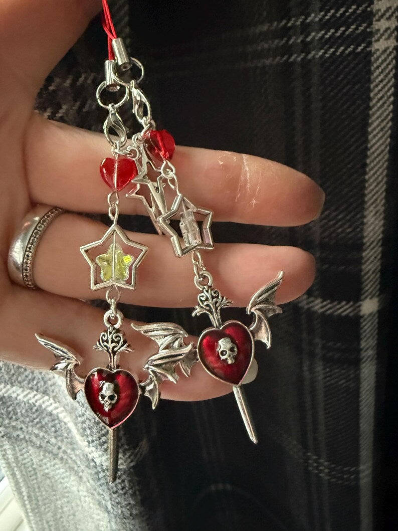 Handmade Cute Dark Gothic Phone Charm Beadsbylillixx