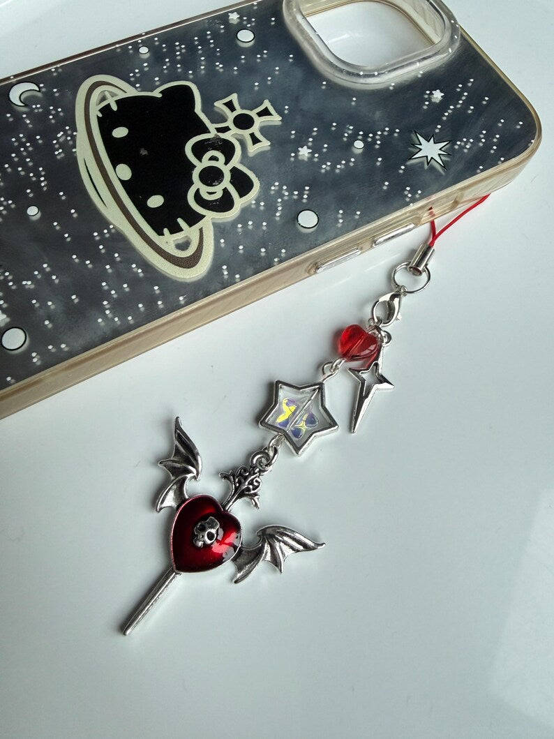 Handmade Cute Dark Gothic Phone Charm Beadsbylillixx