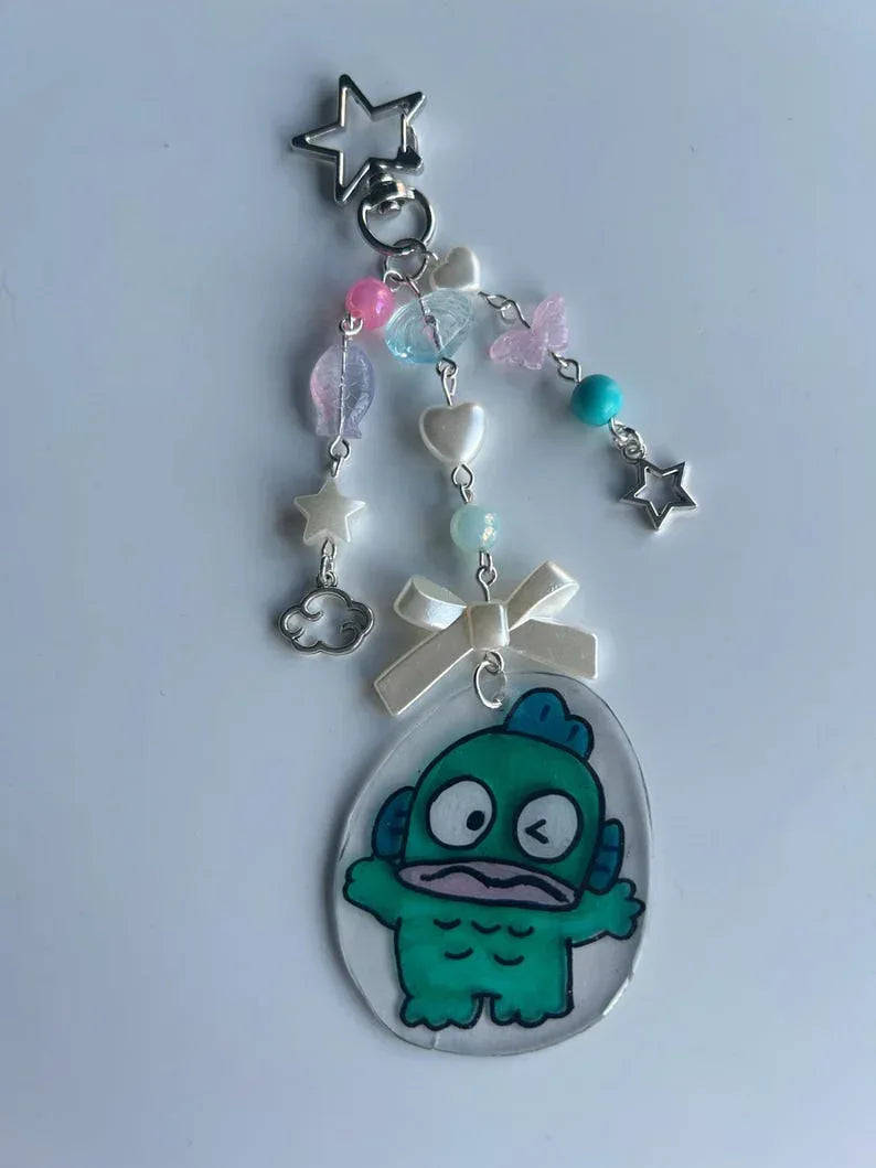 Handmade Cute Hand Drawn Shrinky Dink Hangyodon Inspired Keychain Beadsbylillixx