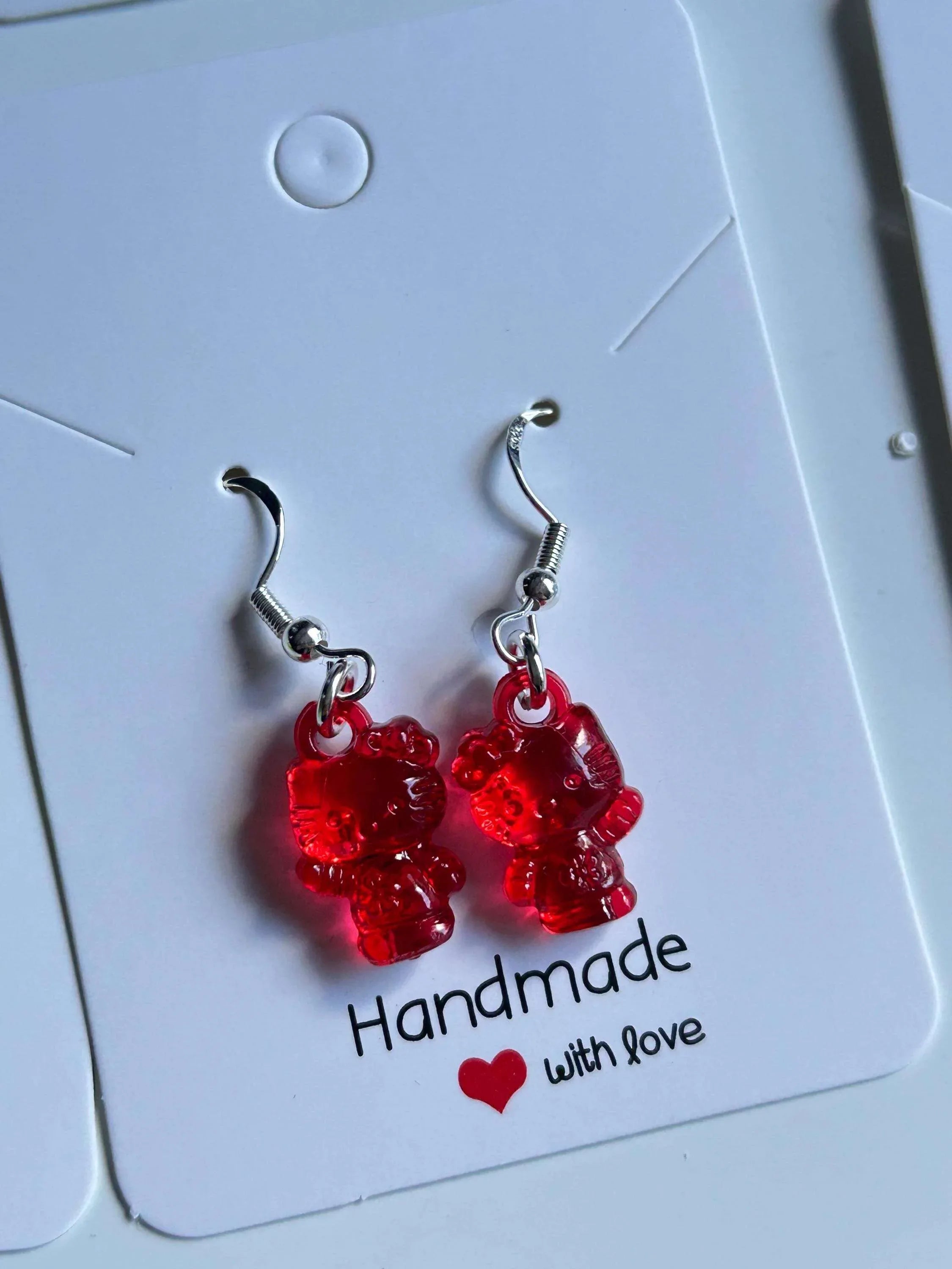Handmade Cute Hello kitty Themed Sterling Silver Earrings - Beadsbylillixx