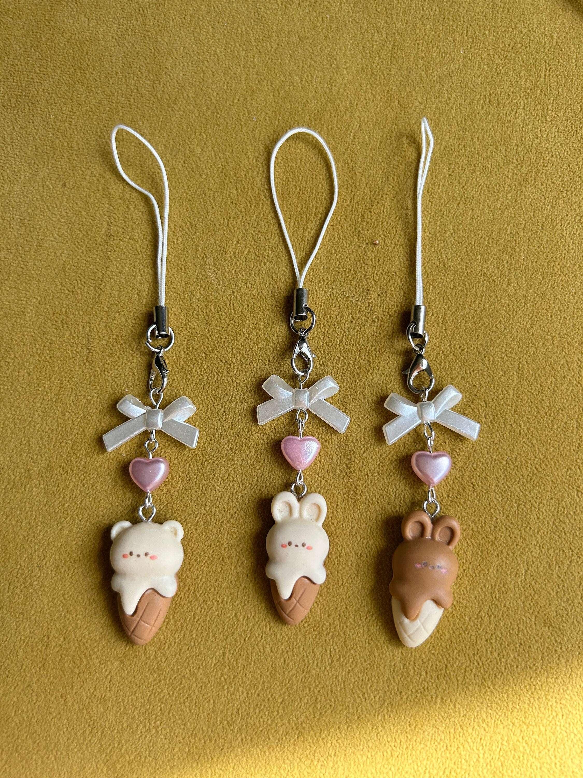 HANDMADE Cute Kawaii Choco Bunny and Bear Ice Cream Phone Charms - Beadsbylillixx