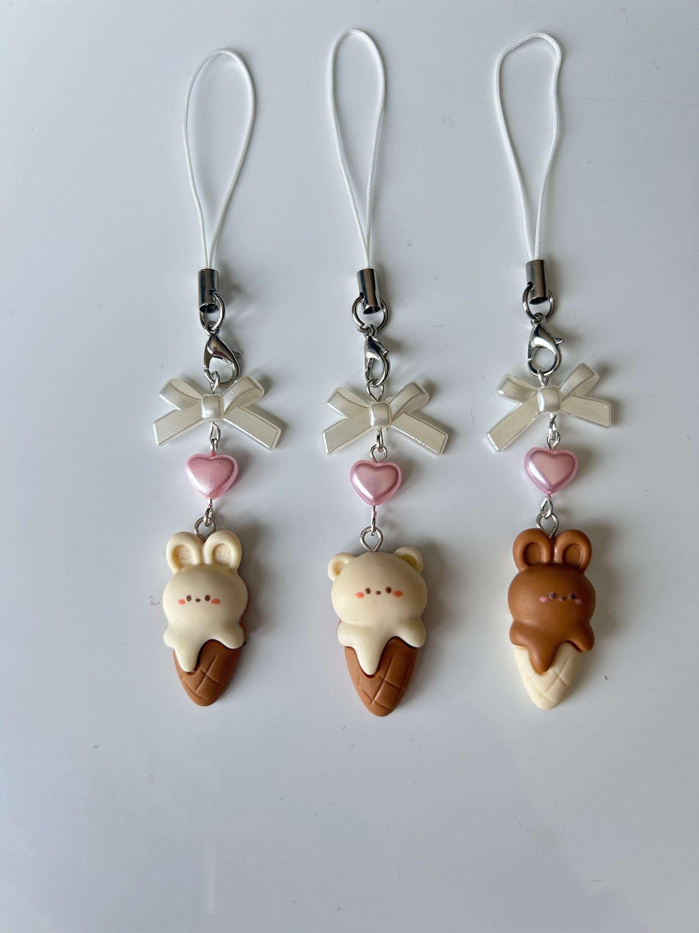 HANDMADE Cute Kawaii Choco Bunny and Bear Ice Cream Phone Charms - Beadsbylillixx