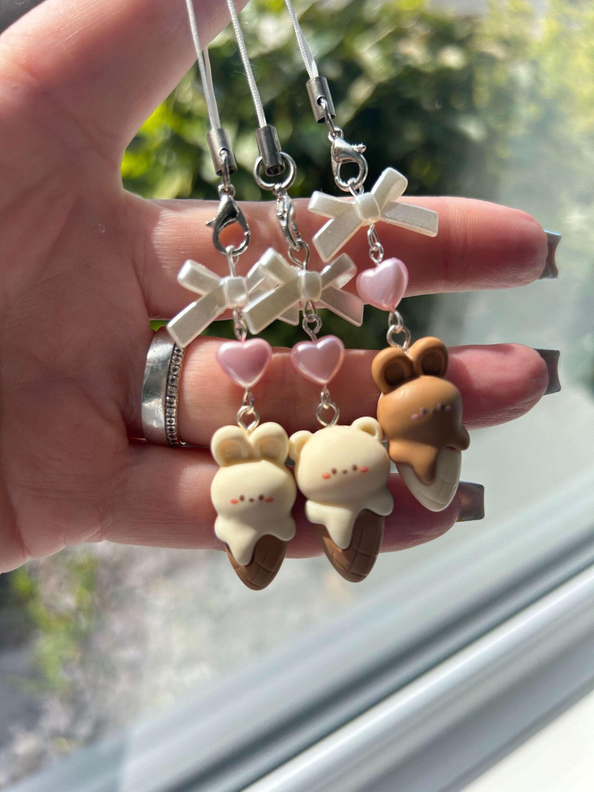 HANDMADE Cute Kawaii Choco Bunny and Bear Ice Cream Phone Charms - Beadsbylillixx