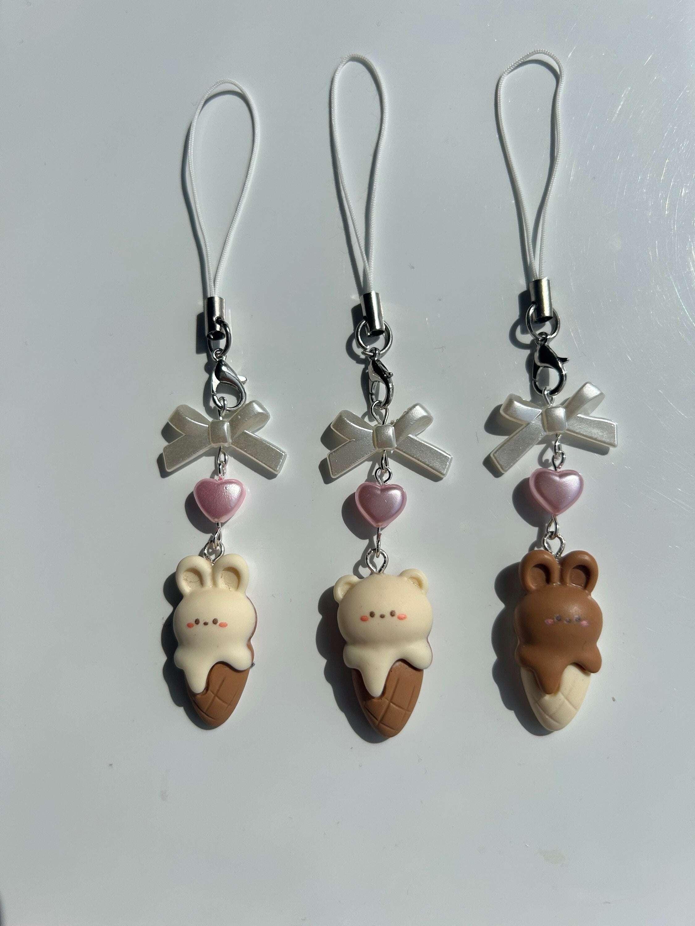HANDMADE Cute Kawaii Choco Bunny and Bear Ice Cream Phone Charms - Beadsbylillixx