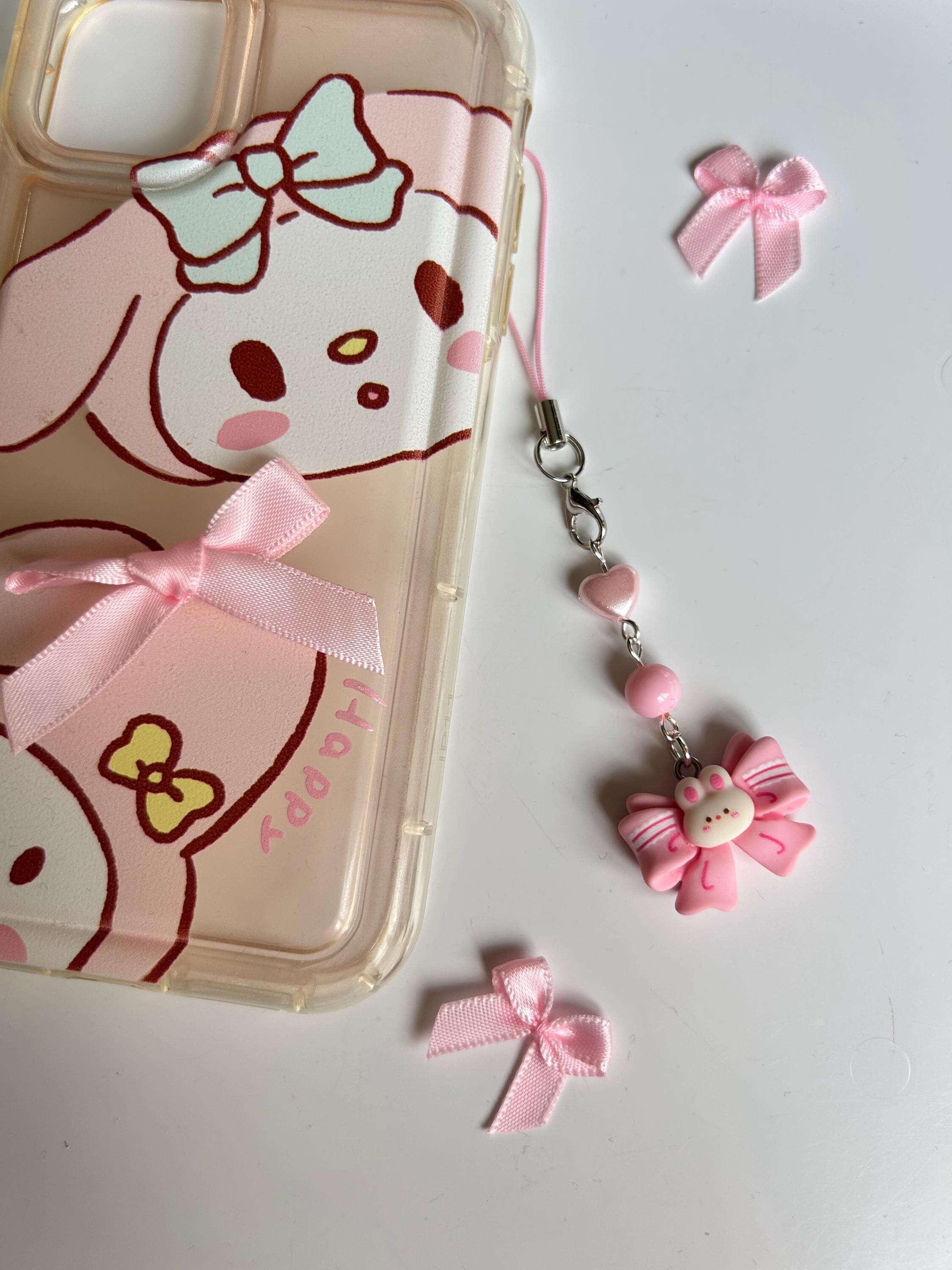 HANDMADE Cute Kawaii Pink Bow Bunny Phone Charms - Beadsbylillixx