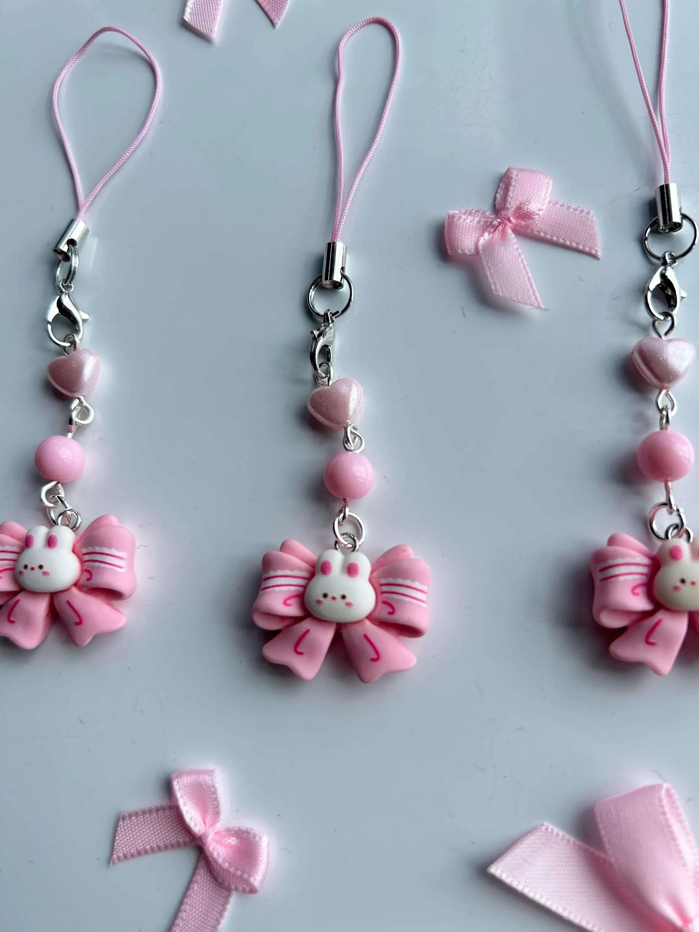 HANDMADE Cute Kawaii Pink Bow Bunny Phone Charms - Beadsbylillixx