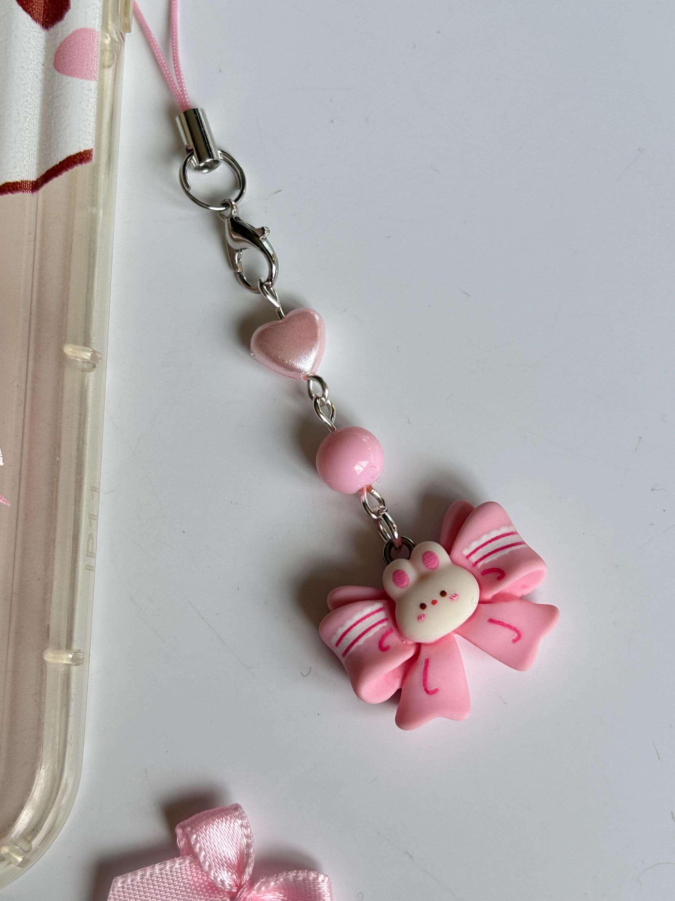 HANDMADE Cute Kawaii Pink Bow Bunny Phone Charms - Beadsbylillixx