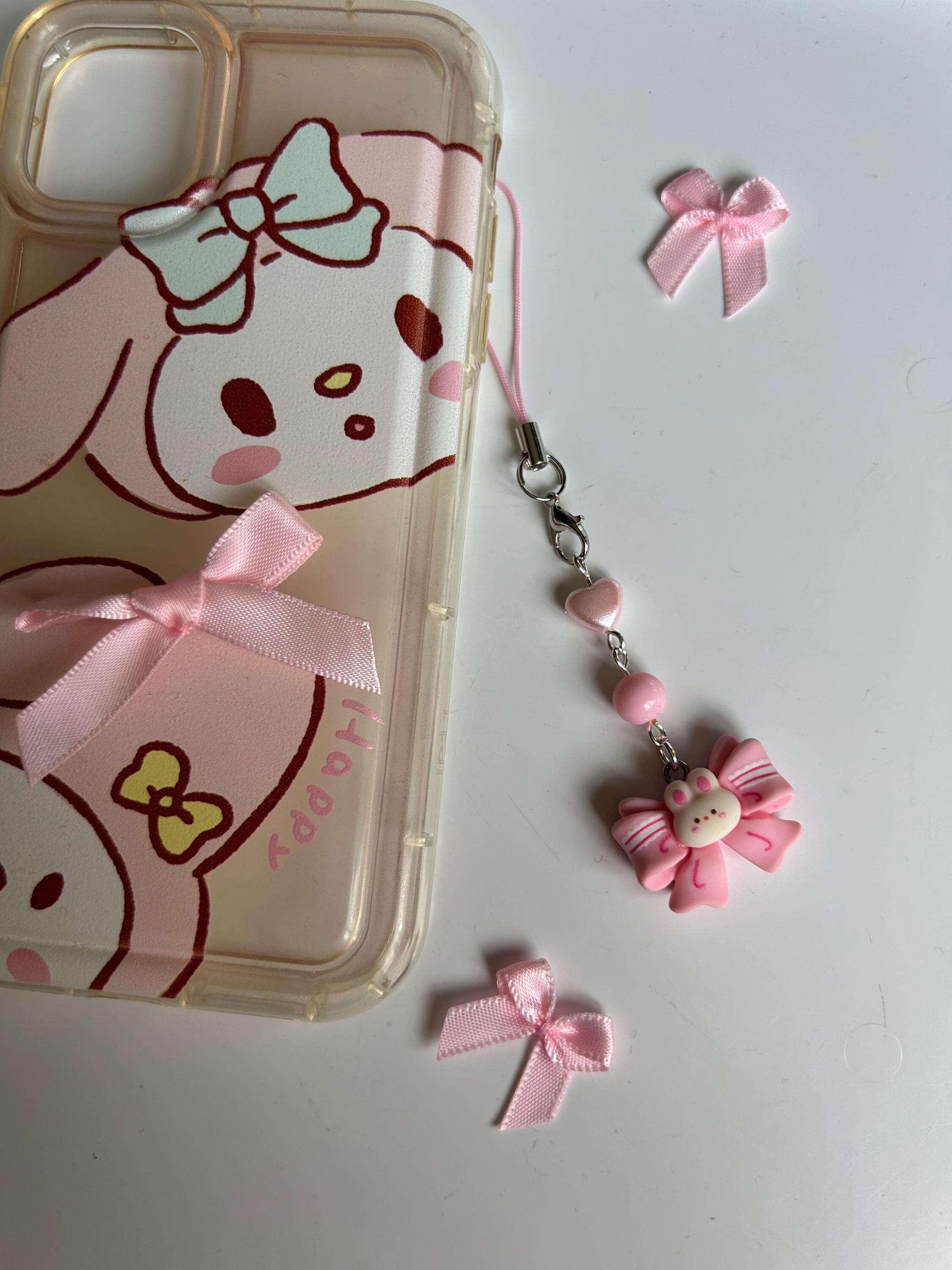 HANDMADE Cute Kawaii Pink Bow Bunny Phone Charms - Beadsbylillixx