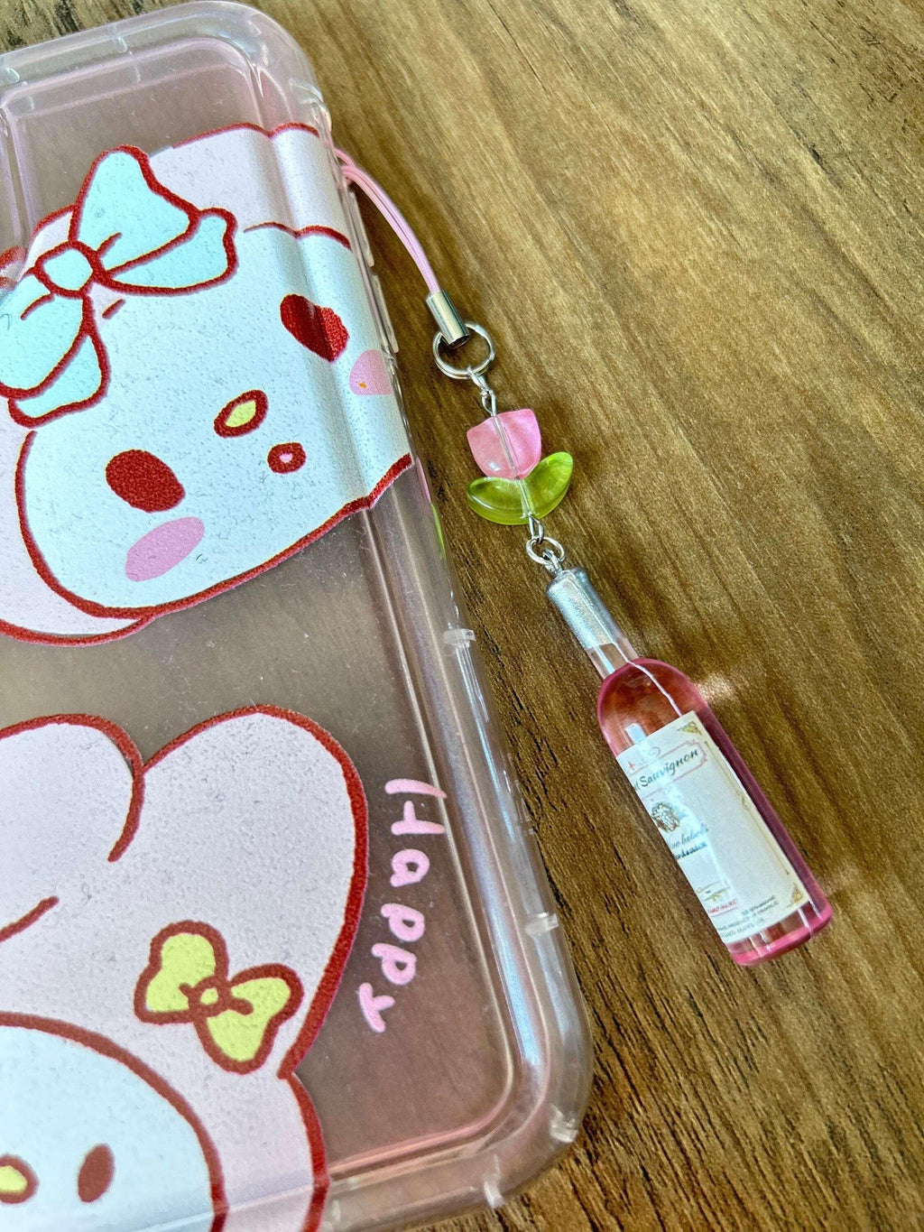 HANDMADE Cute Kawaii Pink Wine Bottle Phone Charm - Beadsbylillixx