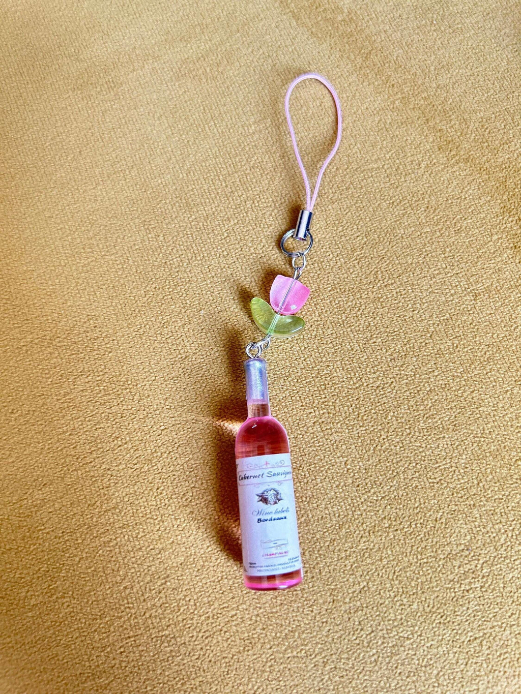 HANDMADE Cute Kawaii Pink Wine Bottle Phone Charm - Beadsbylillixx