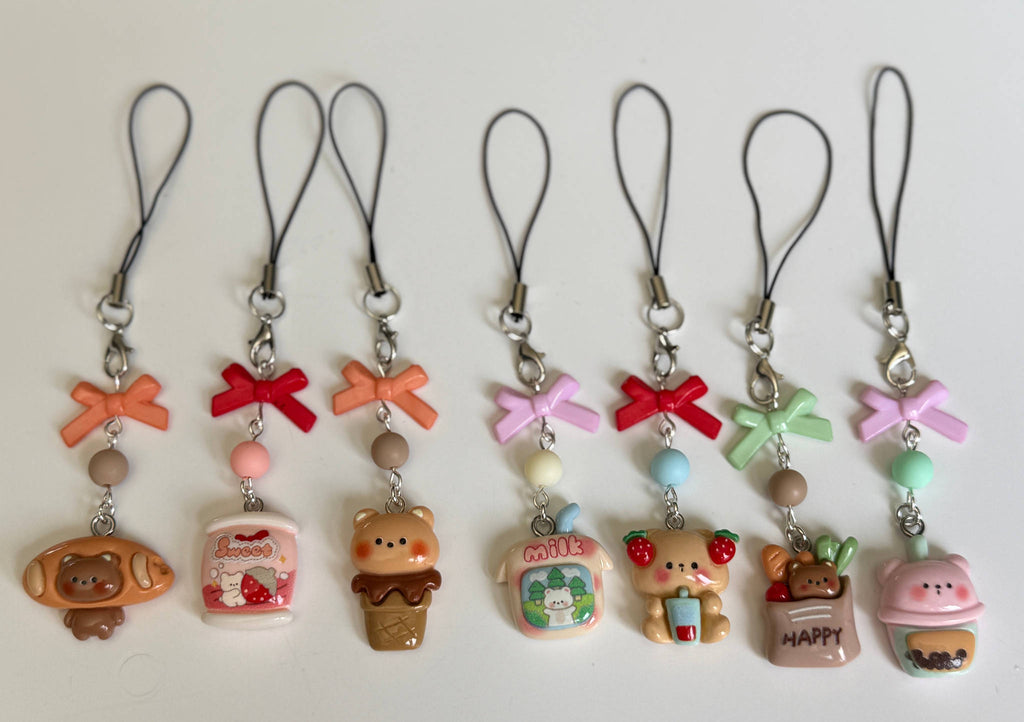Handmade Cute Kawaii Snack Time bear Phone Charms Beadsbylillixx