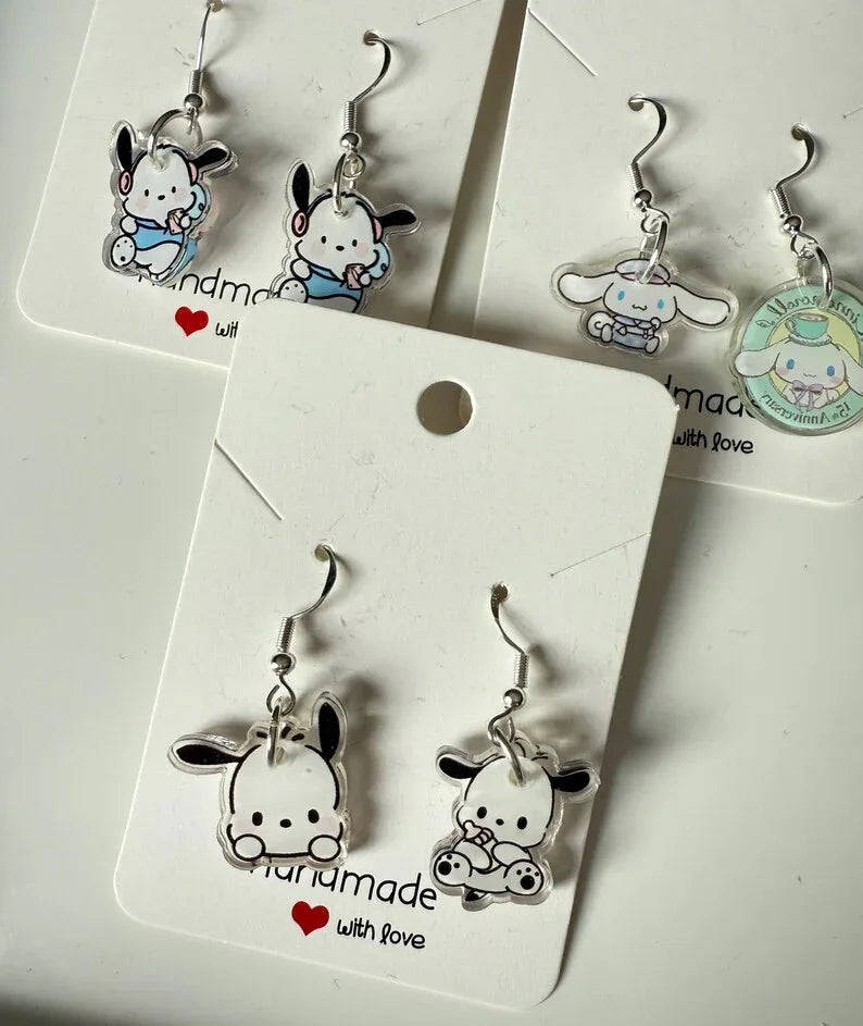 Handmade Cute Sanrio Themed Cinnamoroll and pochacco Sterling Silver Earrings Beadsbylillixx