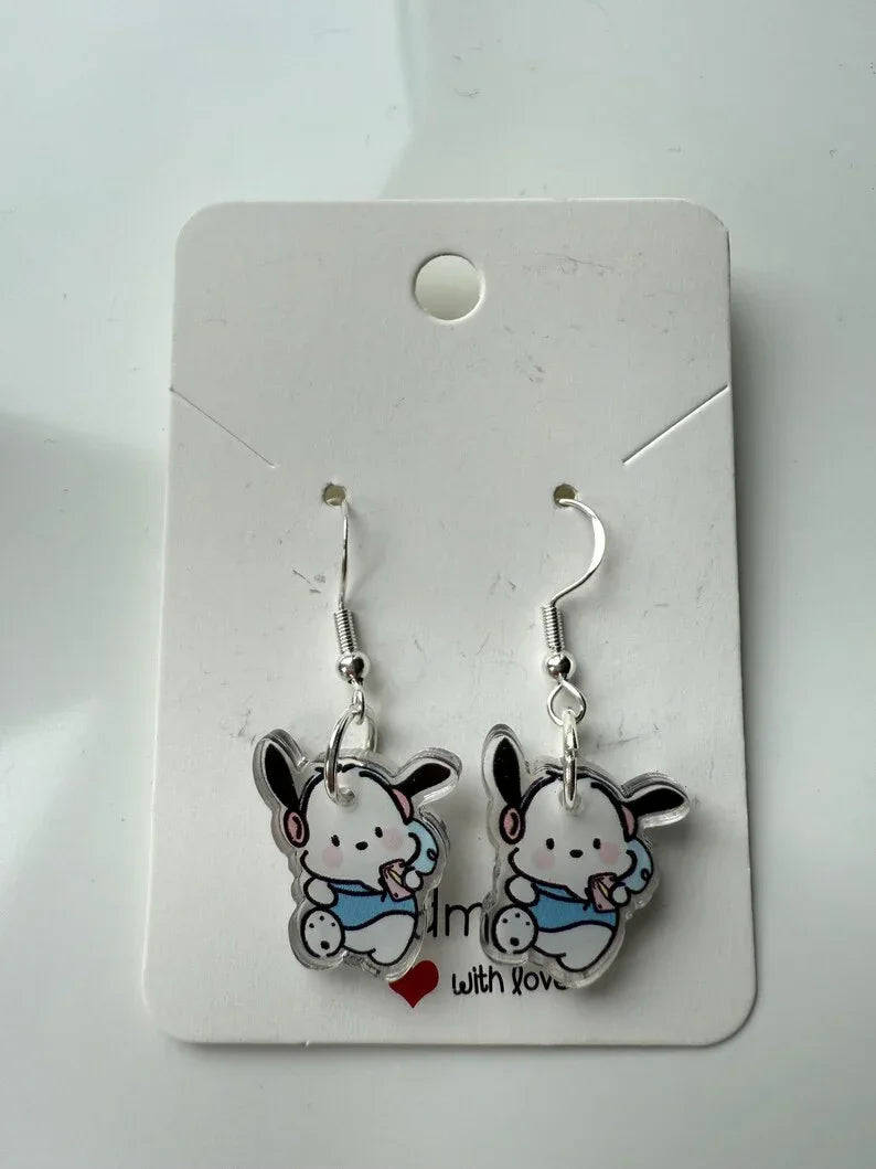 Handmade Cute Sanrio Themed Cinnamoroll and pochacco Sterling Silver Earrings Beadsbylillixx