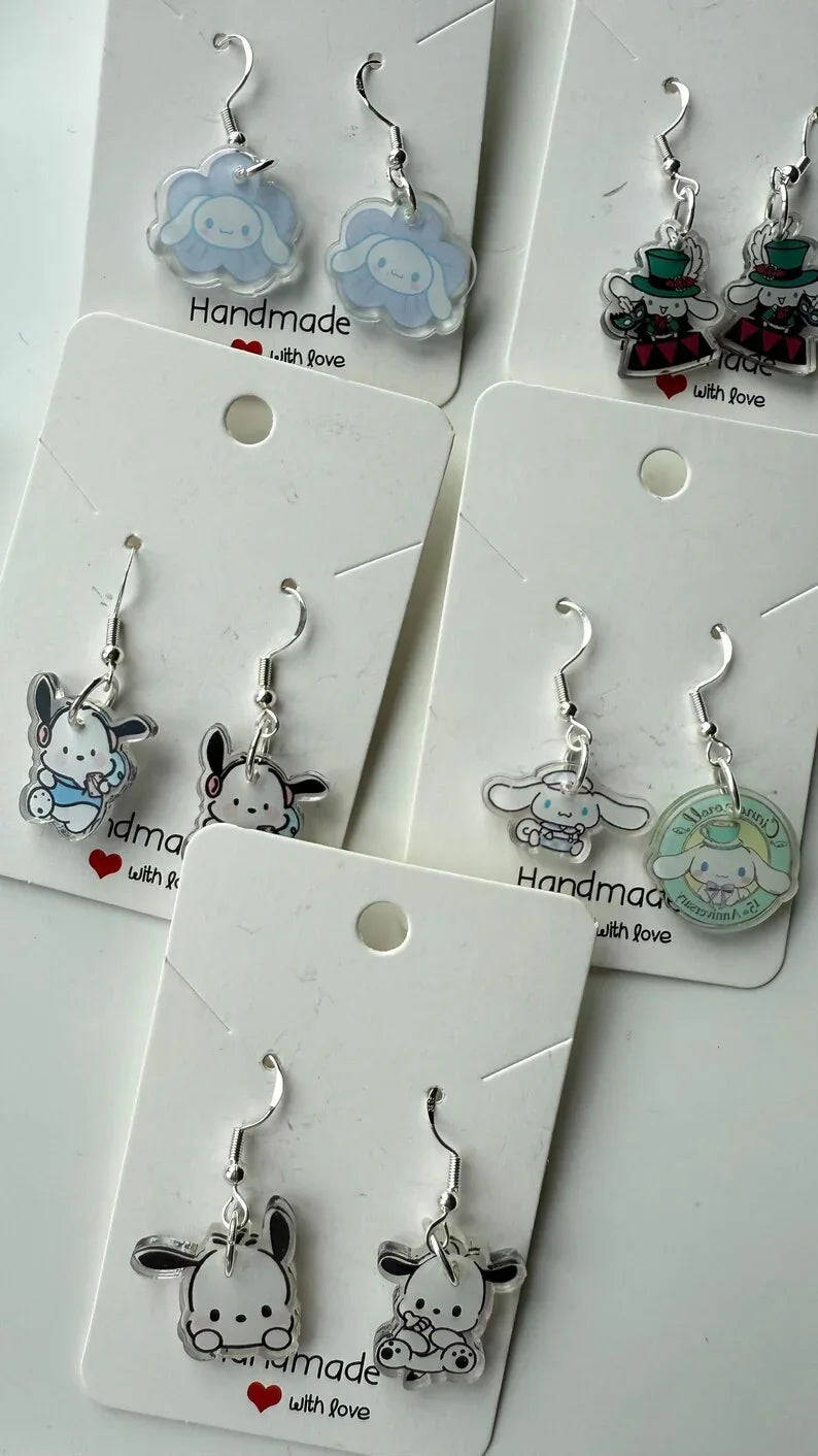 Handmade Cute Sanrio Themed Cinnamoroll and pochacco Sterling Silver Earrings Beadsbylillixx