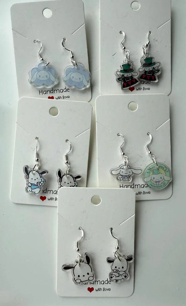 Handmade Cute Sanrio Themed Cinnamoroll and pochacco Sterling Silver Earrings Beadsbylillixx