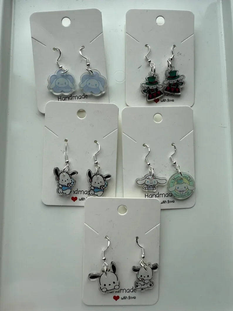 Handmade Cute Sanrio Themed Cinnamoroll and pochacco Sterling Silver Earrings Beadsbylillixx