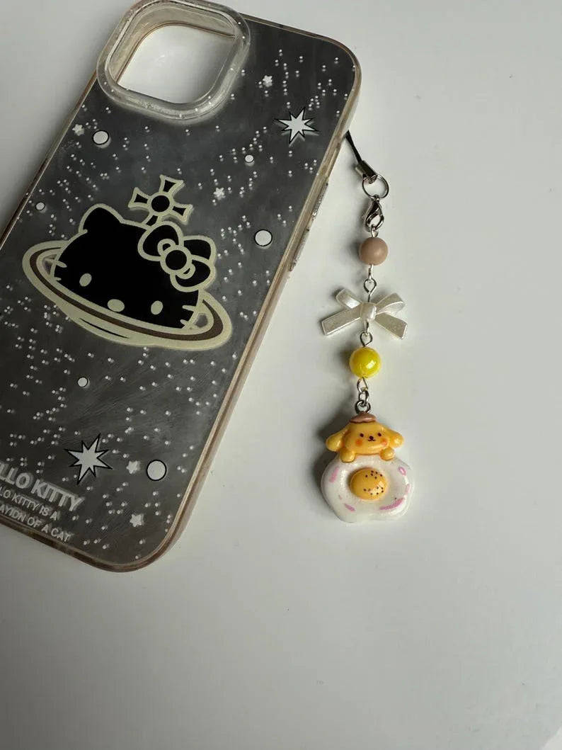 Handmade Cute Sanrio themed food Phone charms, beaded accessories, Hk, My Mld, kuromi, kawaii phone charm Beadsbylillixx