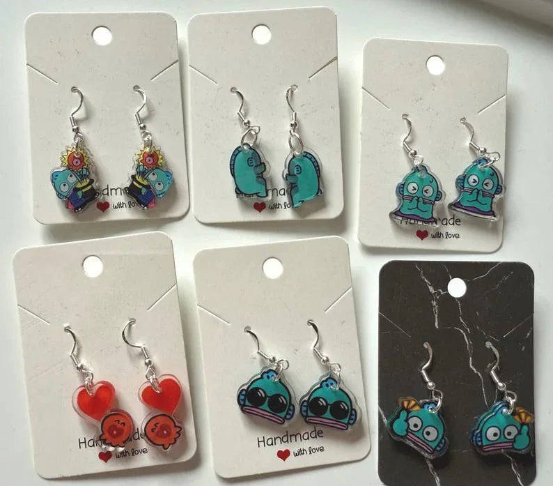 Handmade Cute Sanrio Themed Hangyodon Sterling Silver Earrings Beadsbylillixx