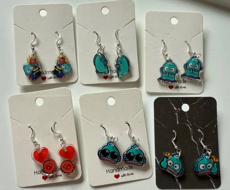 Handmade Cute Sanrio Themed Hangyodon Sterling Silver Earrings Beadsbylillixx