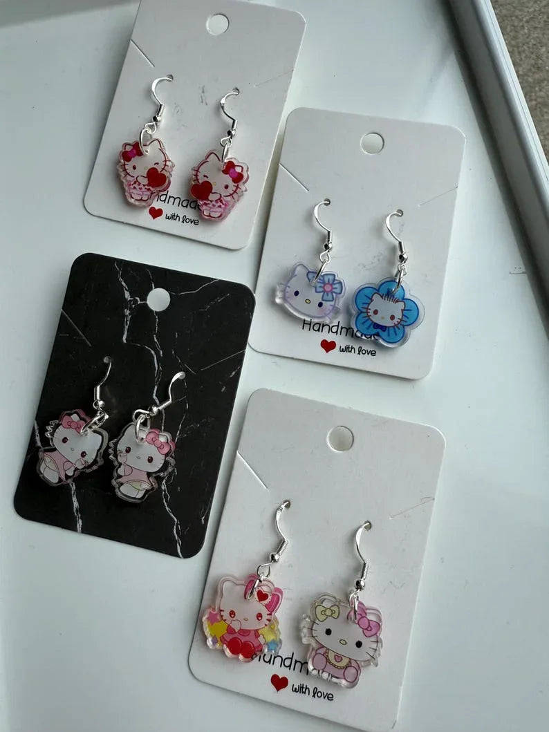 Handmade Cute Sanrio Themed hello kitty Sterling Silver Earrings Beadsbylillixx
