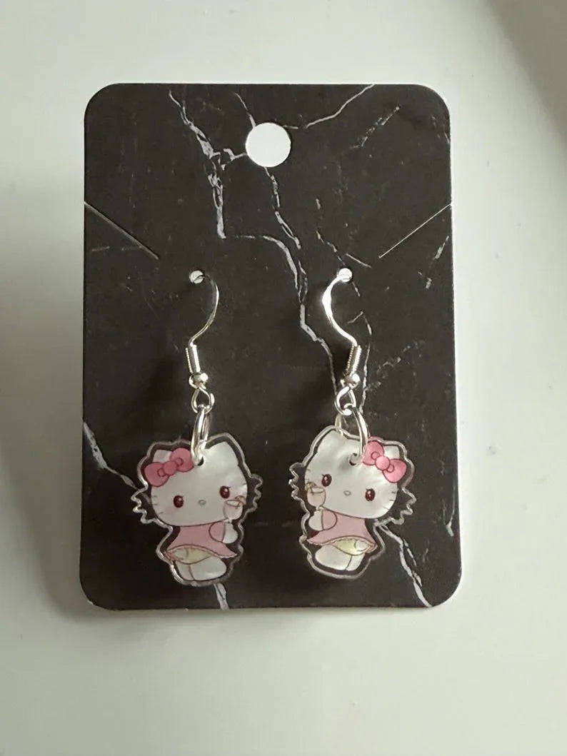 Handmade Cute Sanrio Themed hello kitty Sterling Silver Earrings Beadsbylillixx