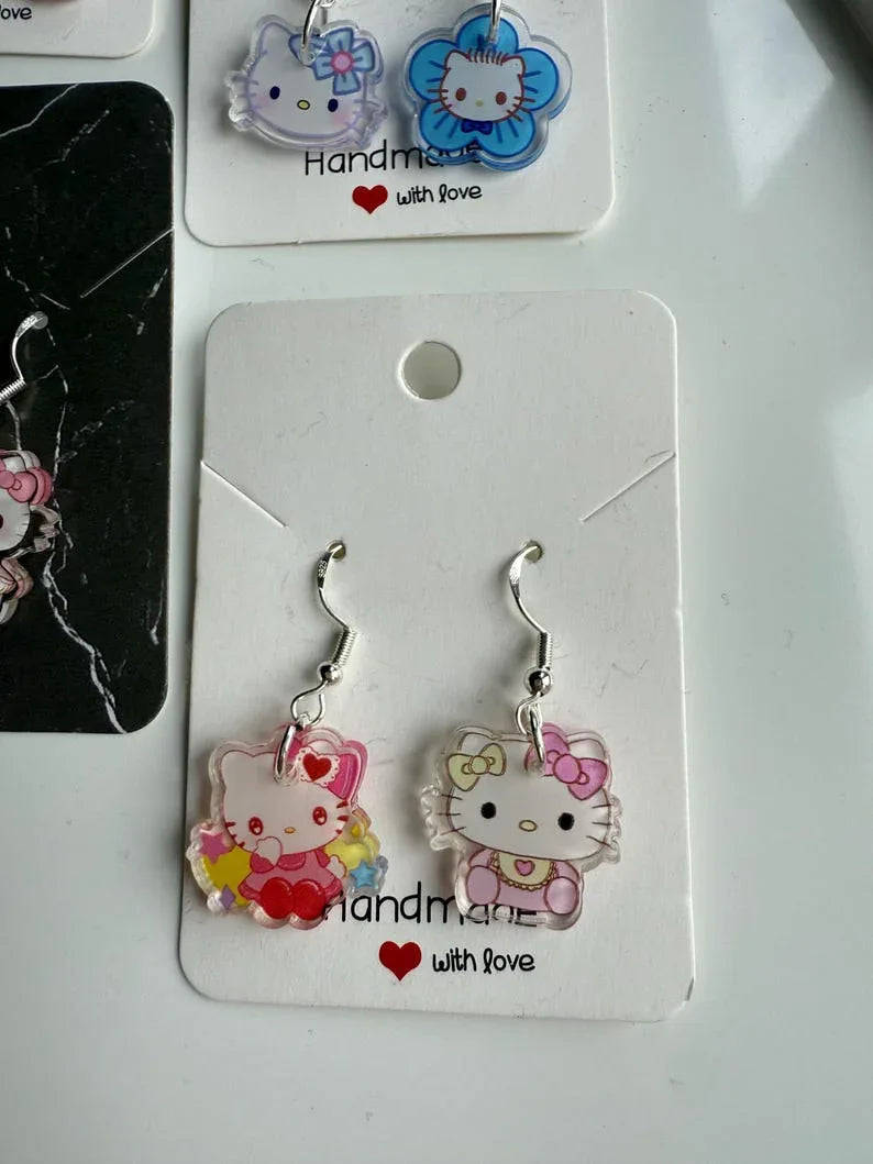 Handmade Cute Sanrio Themed hello kitty Sterling Silver Earrings Beadsbylillixx