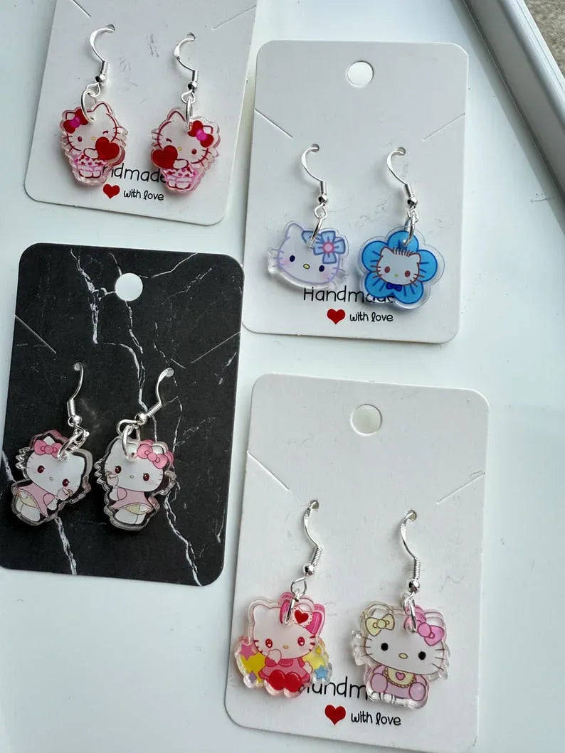 Handmade Cute Sanrio Themed hello kitty Sterling Silver Earrings Beadsbylillixx