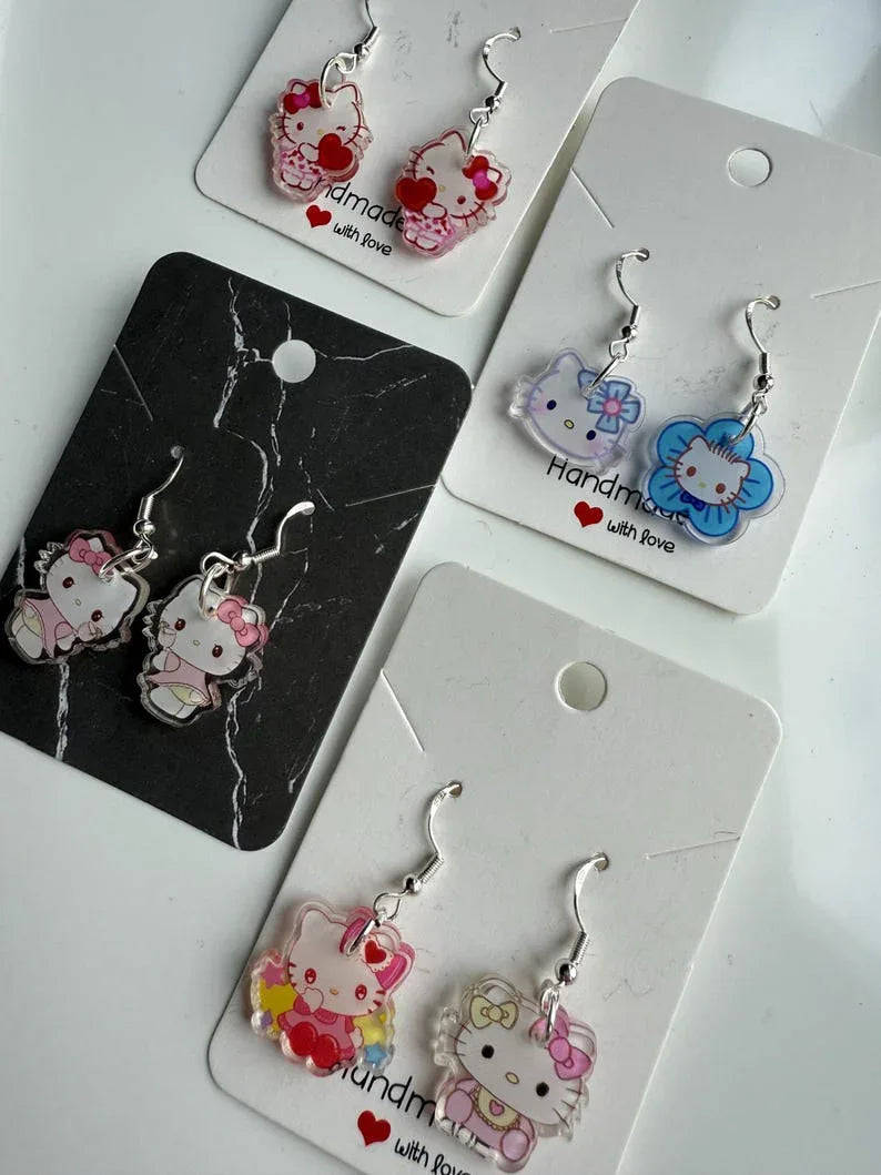 Handmade Cute Sanrio Themed hello kitty Sterling Silver Earrings Beadsbylillixx
