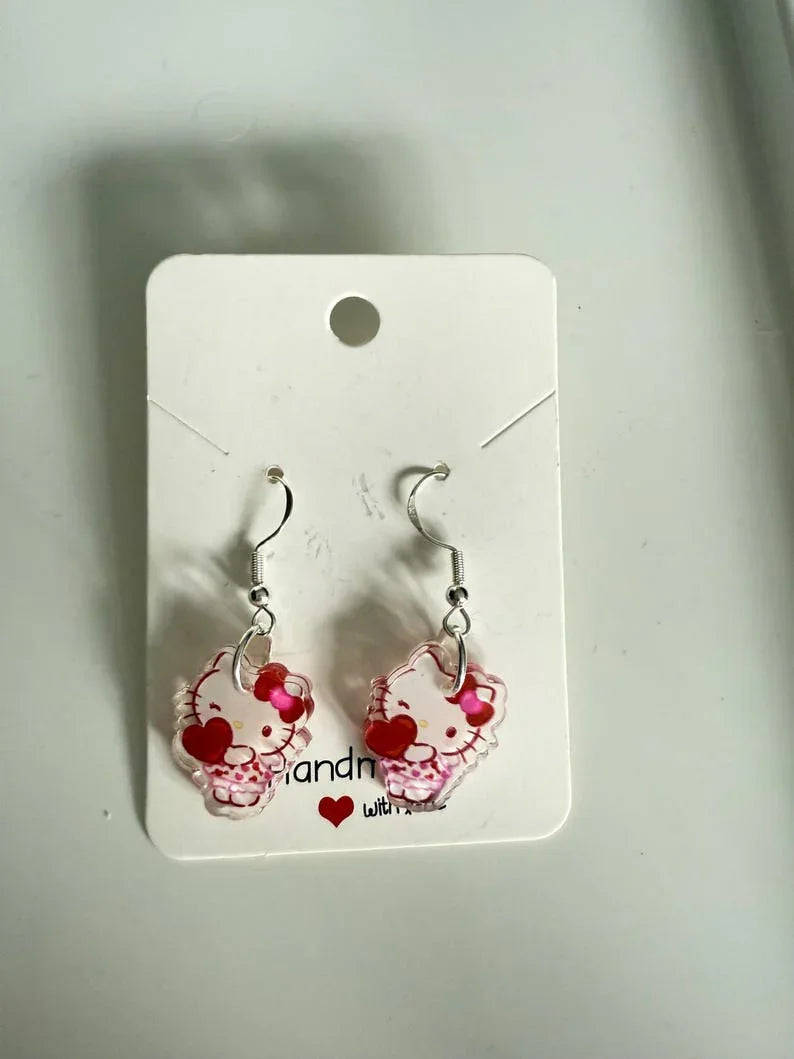 Handmade Cute Sanrio Themed hello kitty Sterling Silver Earrings Beadsbylillixx