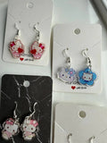 Handmade Cute Sanrio Themed hello kitty Sterling Silver Earrings Beadsbylillixx