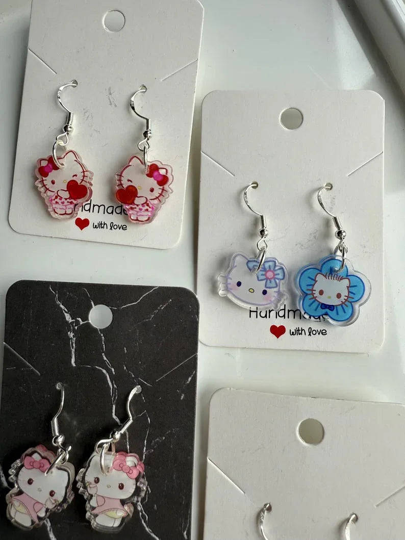 Handmade Cute Sanrio Themed hello kitty Sterling Silver Earrings Beadsbylillixx