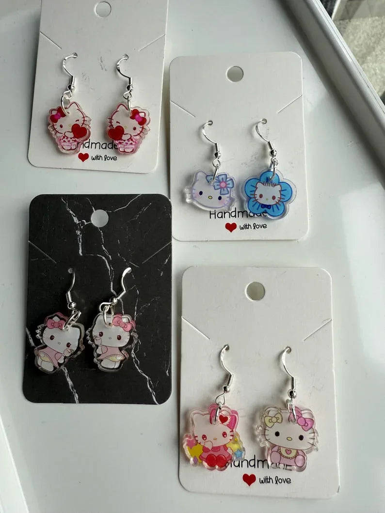 Handmade Cute Sanrio Themed hello kitty Sterling Silver Earrings Beadsbylillixx