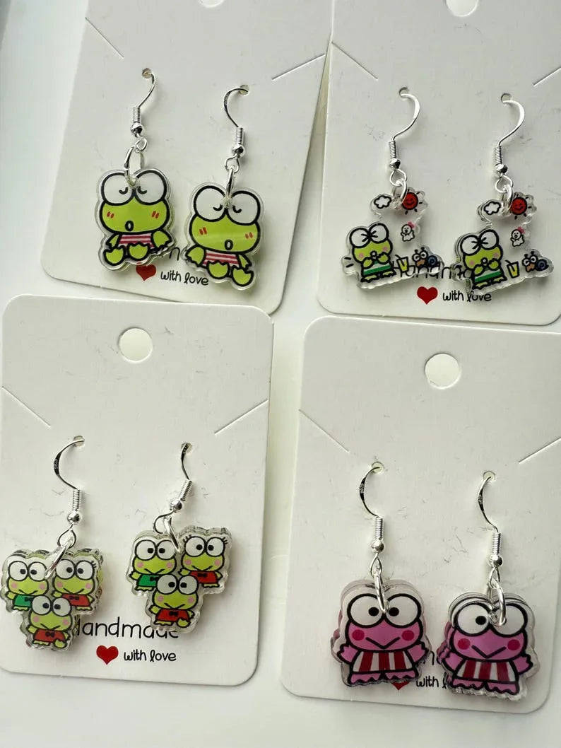 Handmade Cute Sanrio Themed Keroppi Sterling Silver Earrings Beadsbylillixx