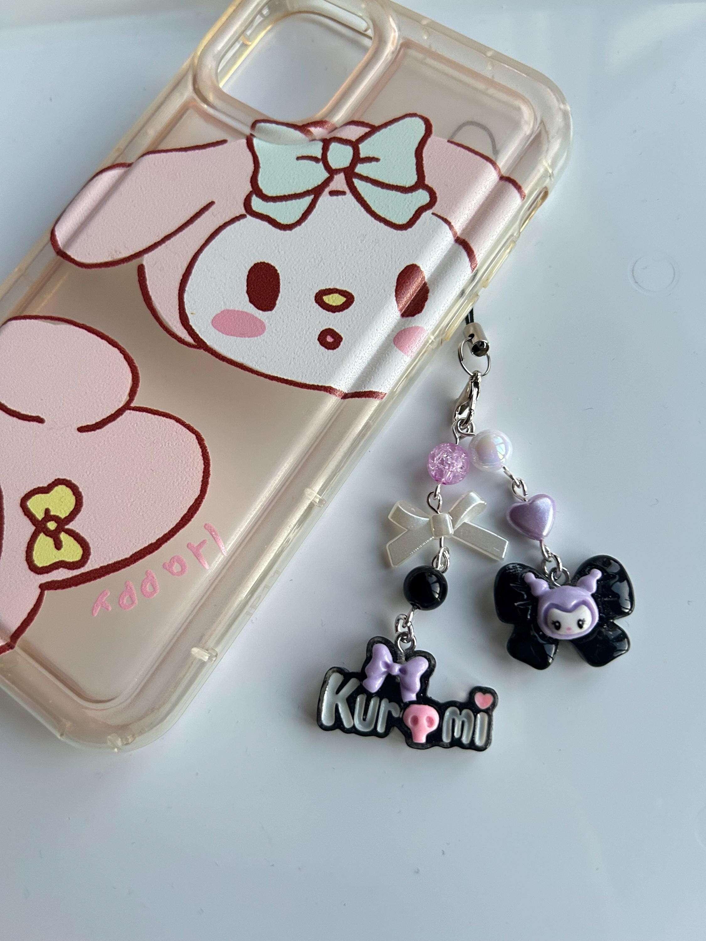 HANDMADE Cute Sanrio Themed Kuromi Bow Phone Charm - Beadsbylillixx