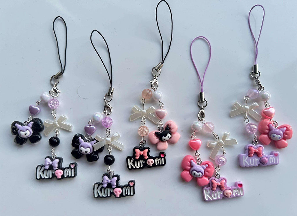 HANDMADE Cute Sanrio Themed Kuromi Bow Phone Charm - Beadsbylillixx