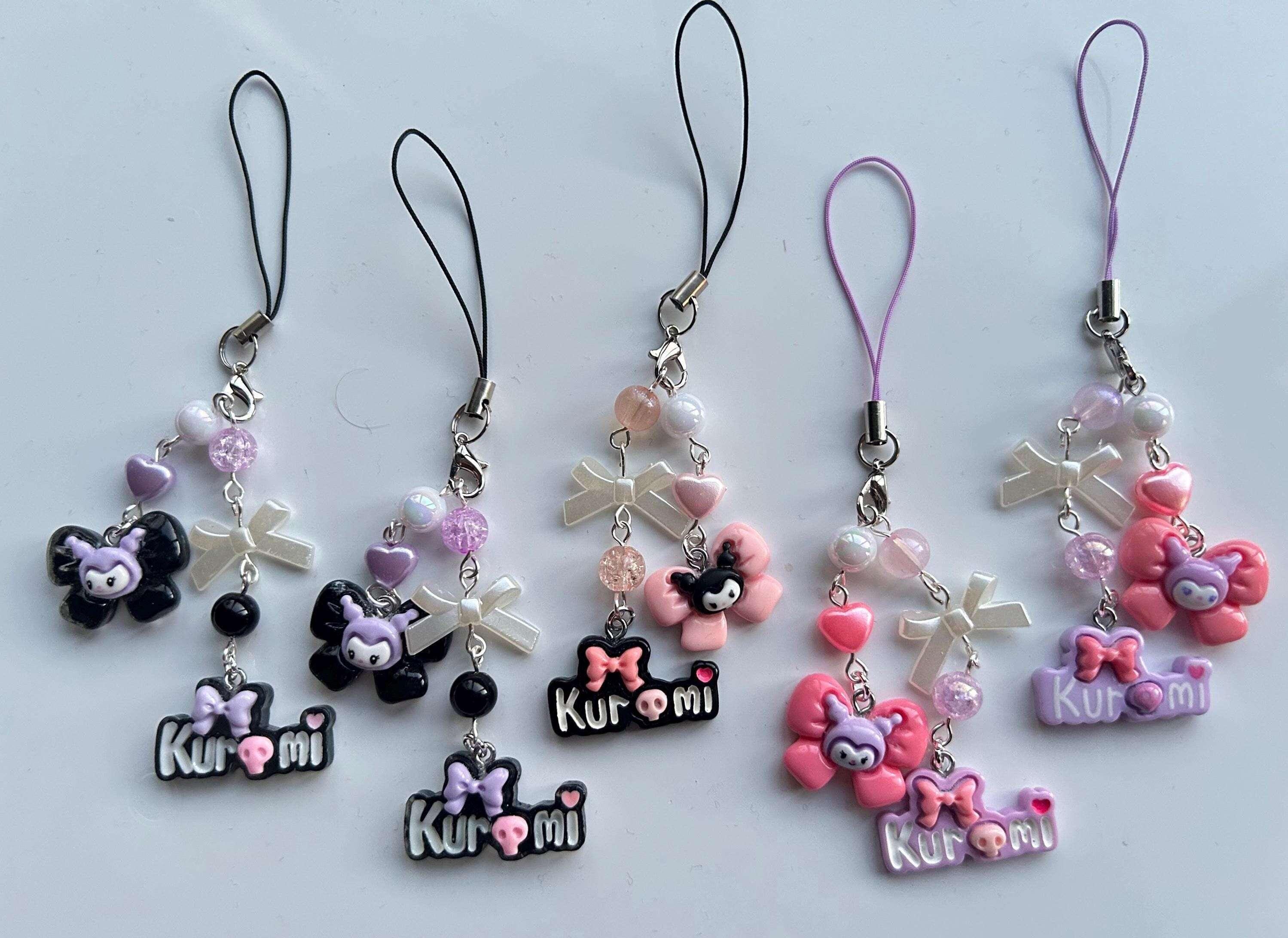 HANDMADE Cute Sanrio Themed Kuromi Bow Phone Charm - Beadsbylillixx