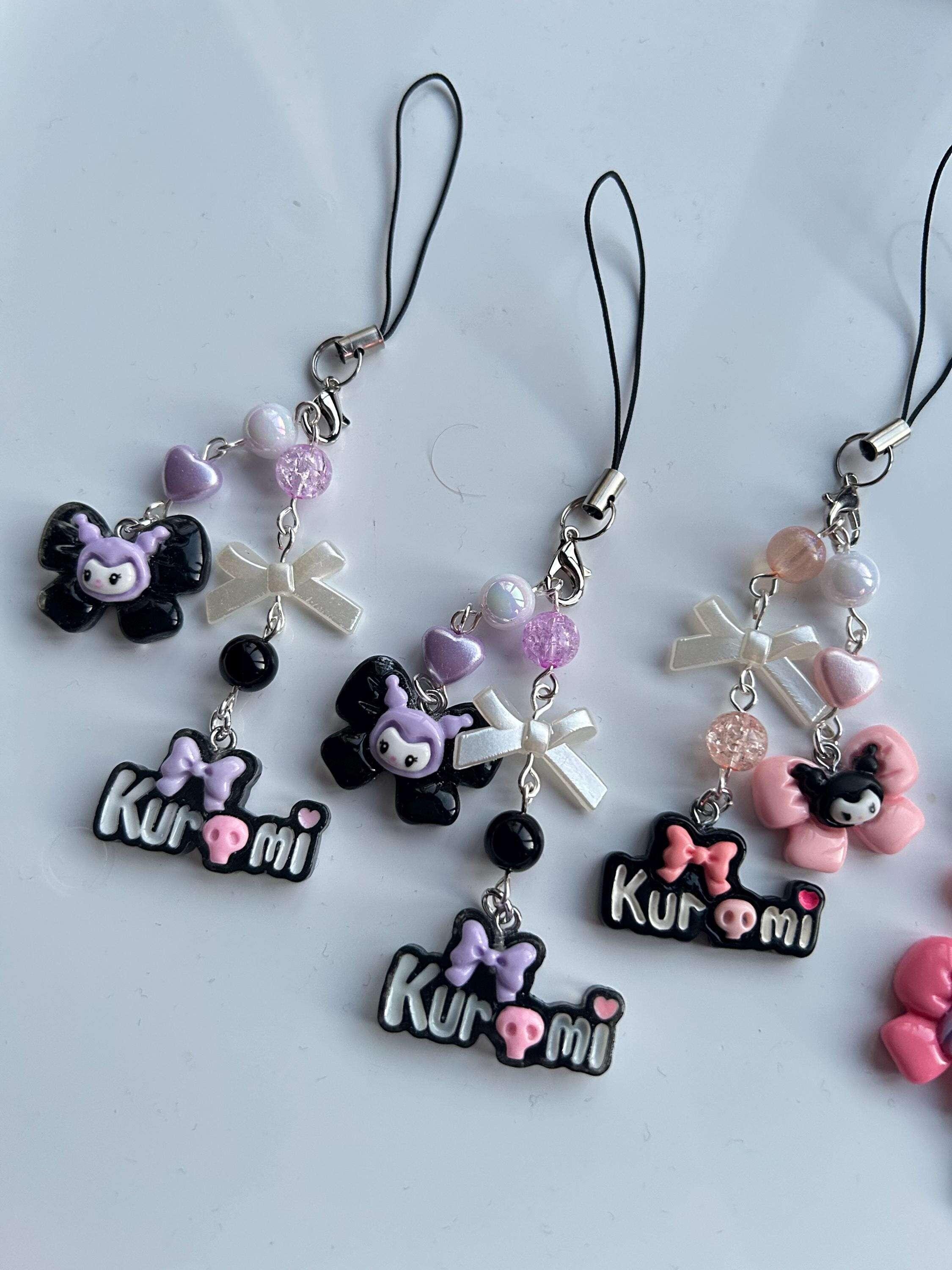 HANDMADE Cute Sanrio Themed Kuromi Bow Phone Charm - Beadsbylillixx