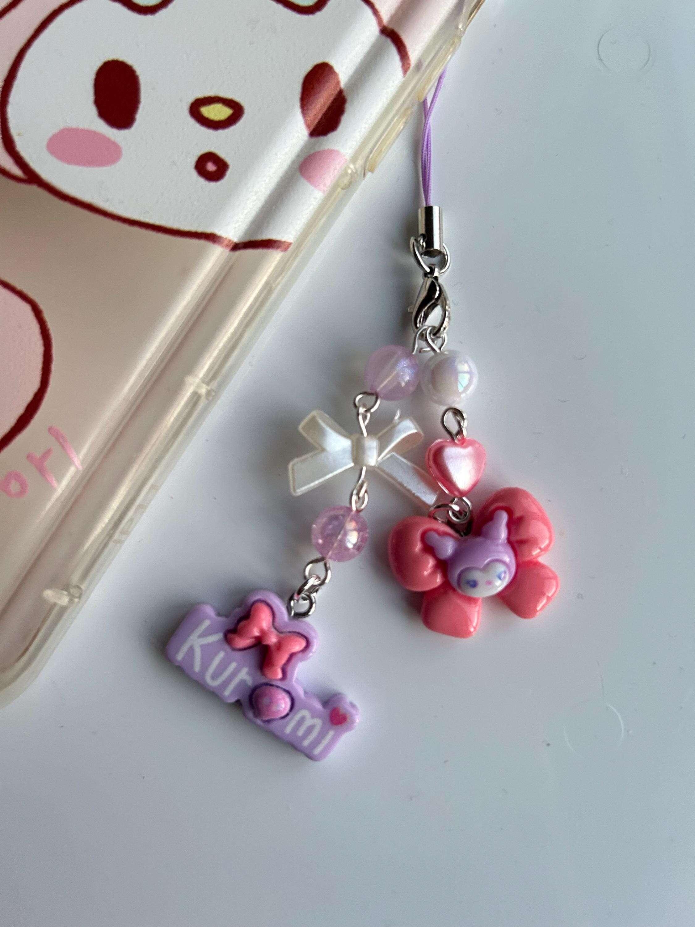 HANDMADE Cute Sanrio Themed Kuromi Bow Phone Charm - Beadsbylillixx