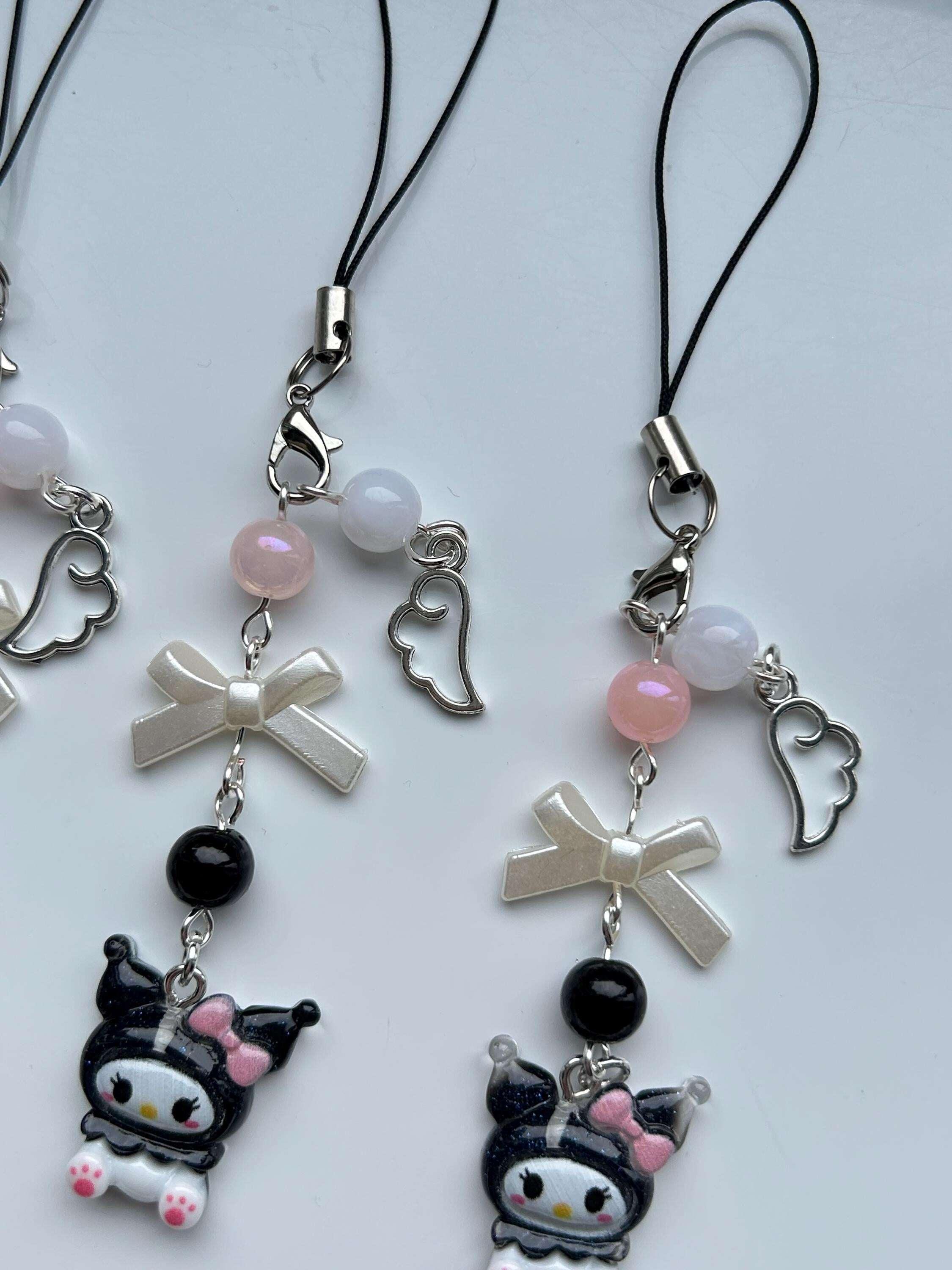 HANDMADE Cute Sanrio Themed Kuromi Phone Charm - Beadsbylillixx