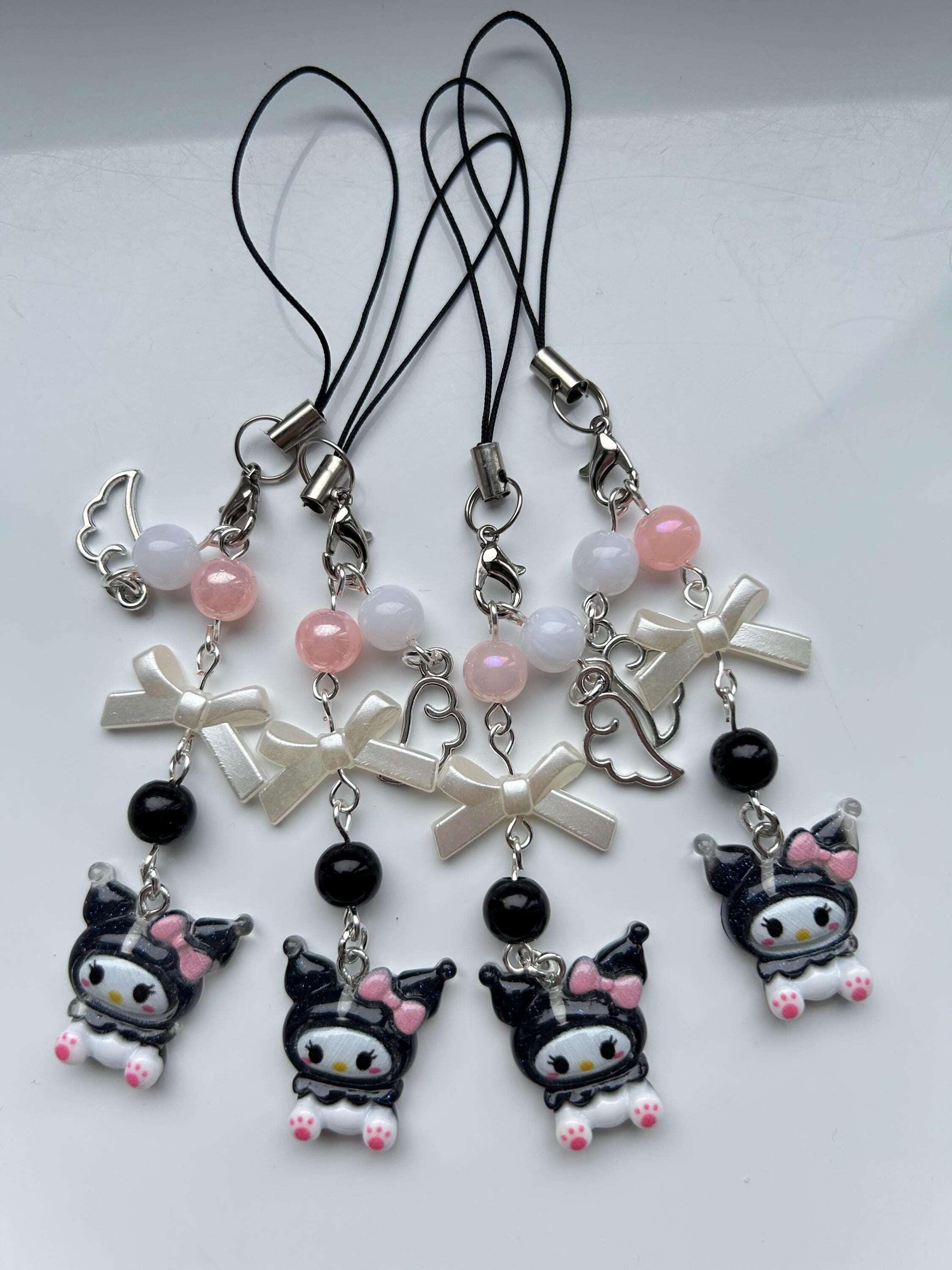 HANDMADE Cute Sanrio Themed Kuromi Phone Charm - Beadsbylillixx