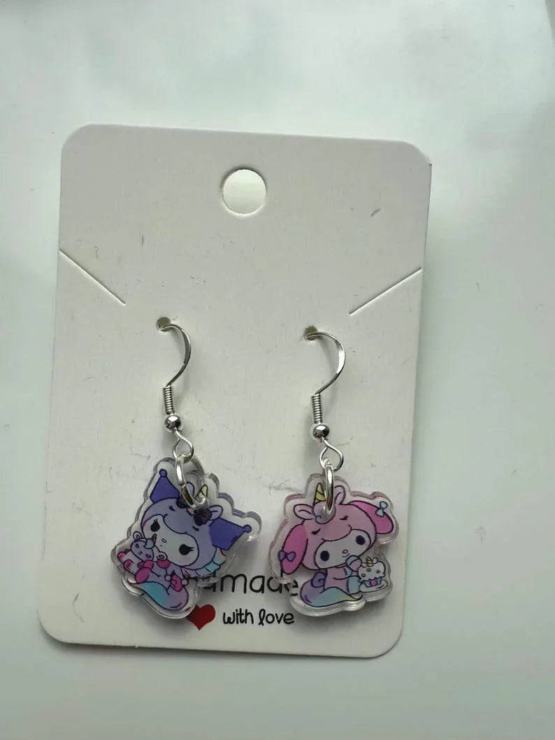 Handmade Cute Sanrio Themed kuromi Sterling Silver Earrings Beadsbylillixx