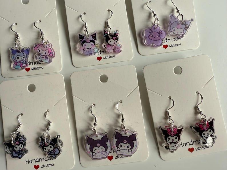 Handmade Cute Sanrio Themed kuromi Sterling Silver Earrings Beadsbylillixx