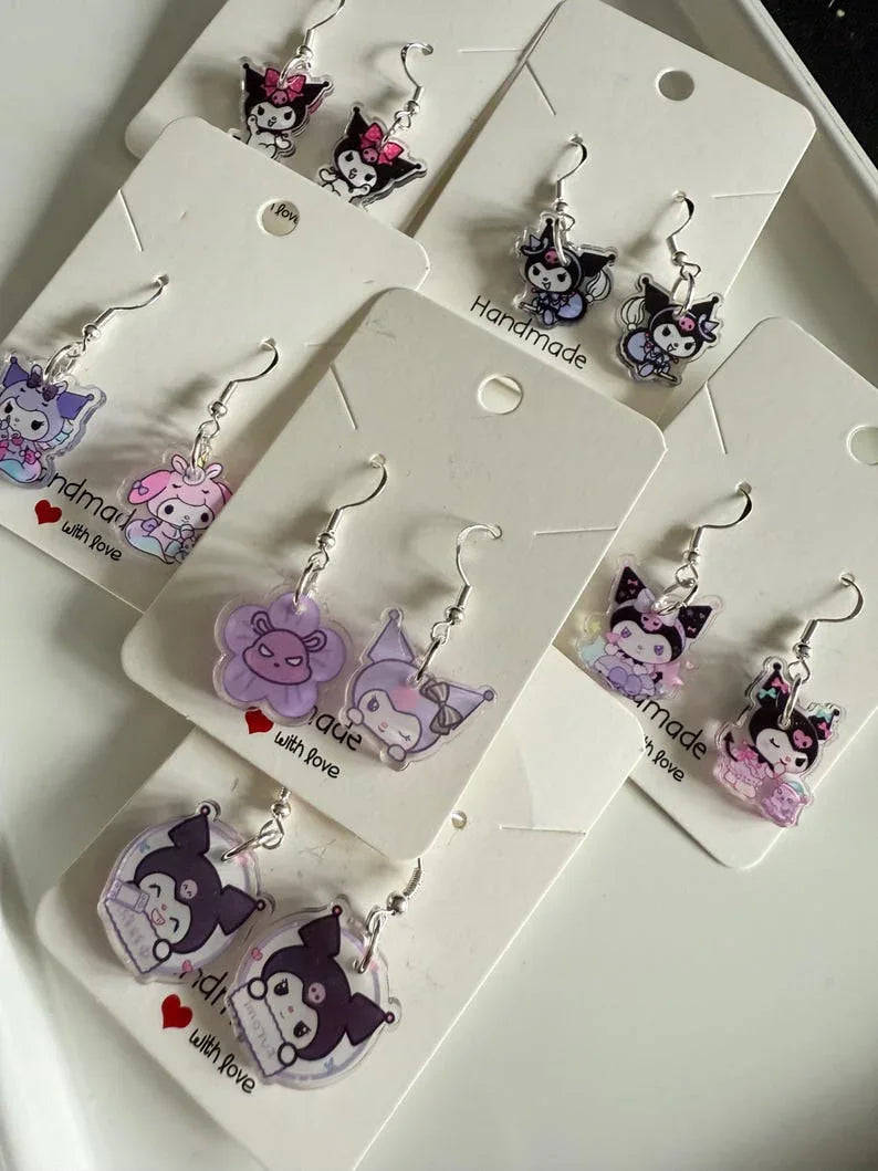 Handmade Cute Sanrio Themed kuromi Sterling Silver Earrings Beadsbylillixx