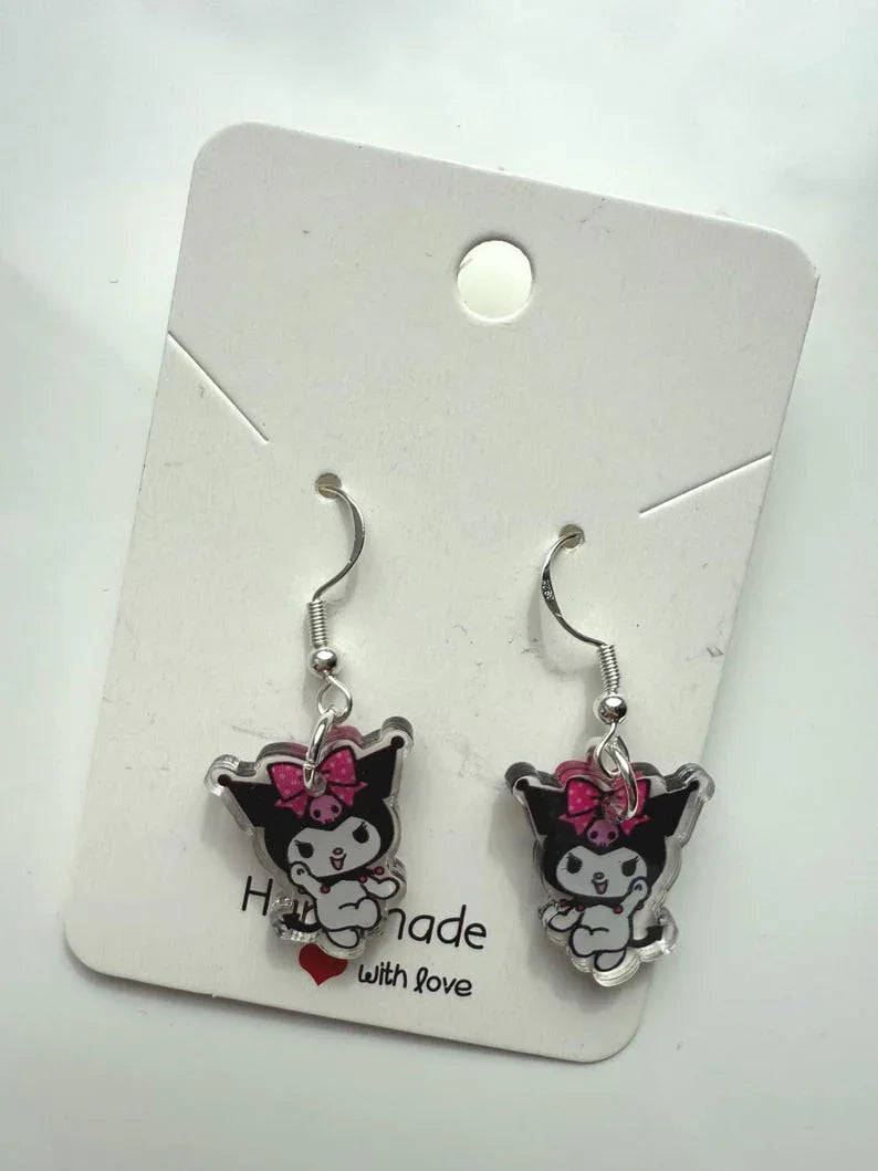 Handmade Cute Sanrio Themed kuromi Sterling Silver Earrings Beadsbylillixx