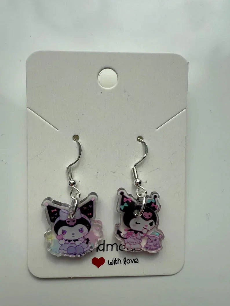 Handmade Cute Sanrio Themed kuromi Sterling Silver Earrings Beadsbylillixx