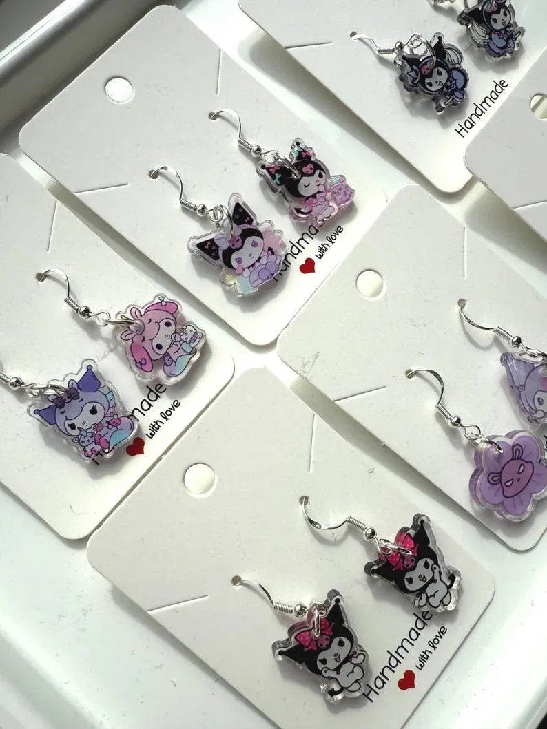 Handmade Cute Sanrio Themed kuromi Sterling Silver Earrings Beadsbylillixx