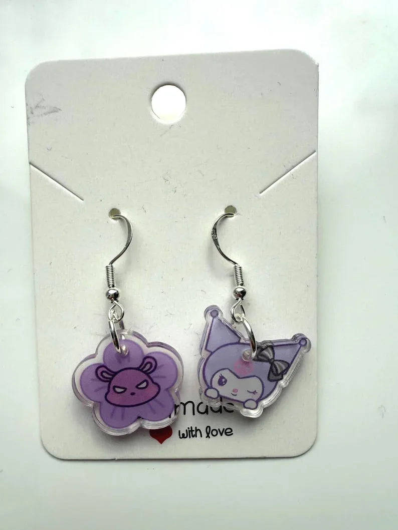 Handmade Cute Sanrio Themed kuromi Sterling Silver Earrings Beadsbylillixx