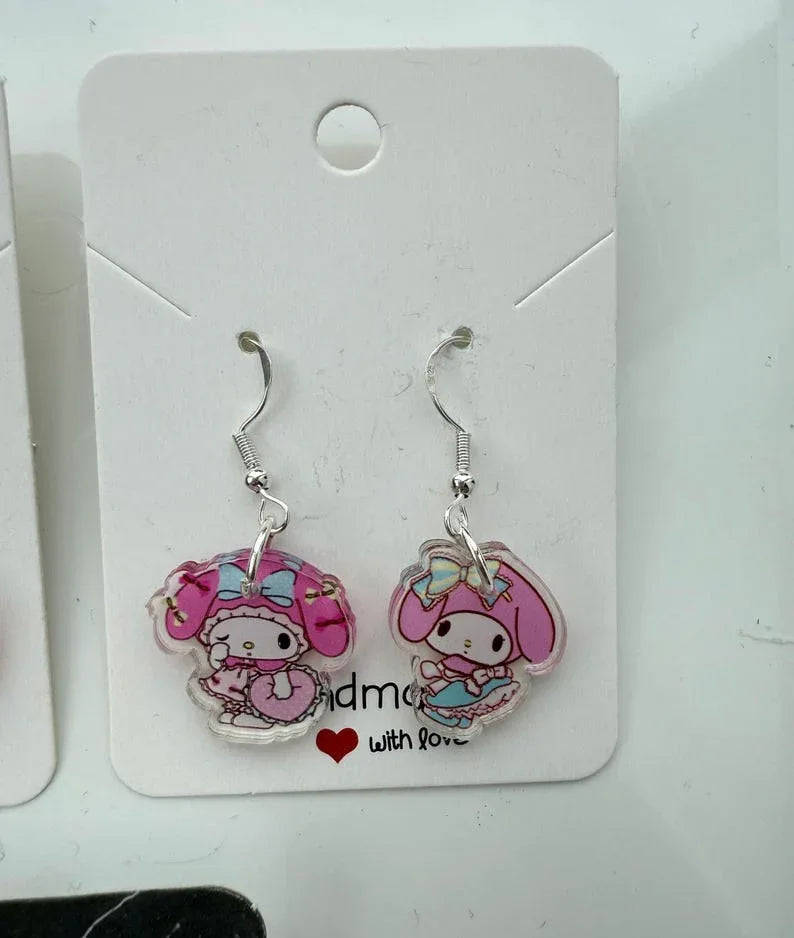Handmade Cute Sanrio Themed My Melody and My sweet piano Sterling Silver Earrings Beadsbylillixx