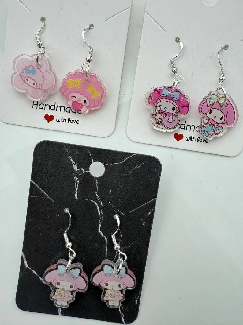 Handmade Cute Sanrio Themed My Melody and My sweet piano Sterling Silver Earrings Beadsbylillixx